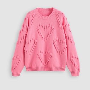 Heart Pattern Textured Sweater